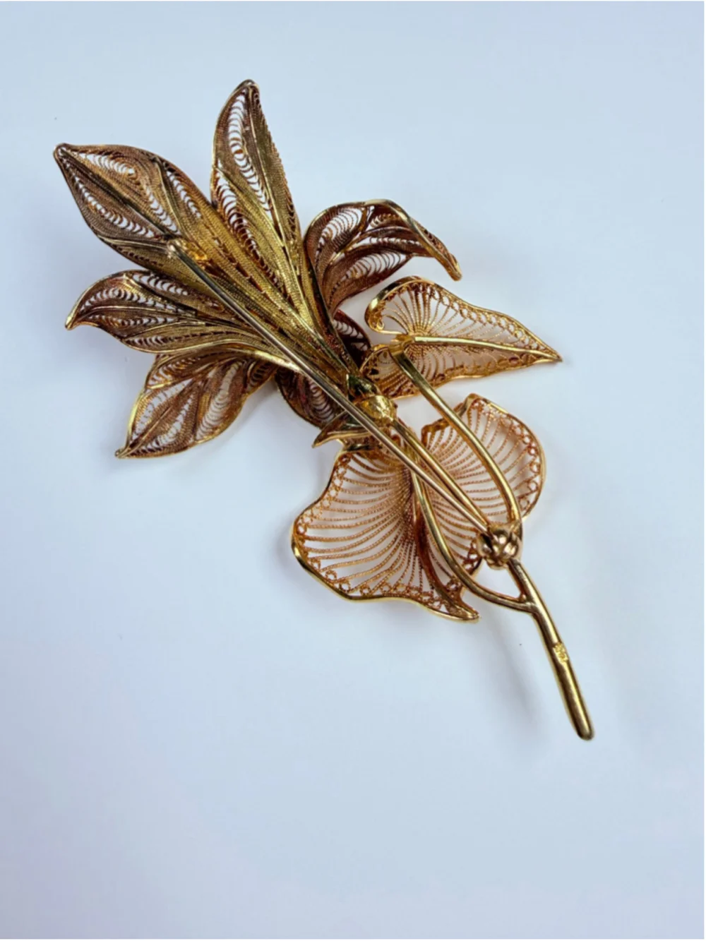 Estate 14K Solid Yellow Gold Ruby XL Floral Filigree Masterpiece VTG Pin Brooch